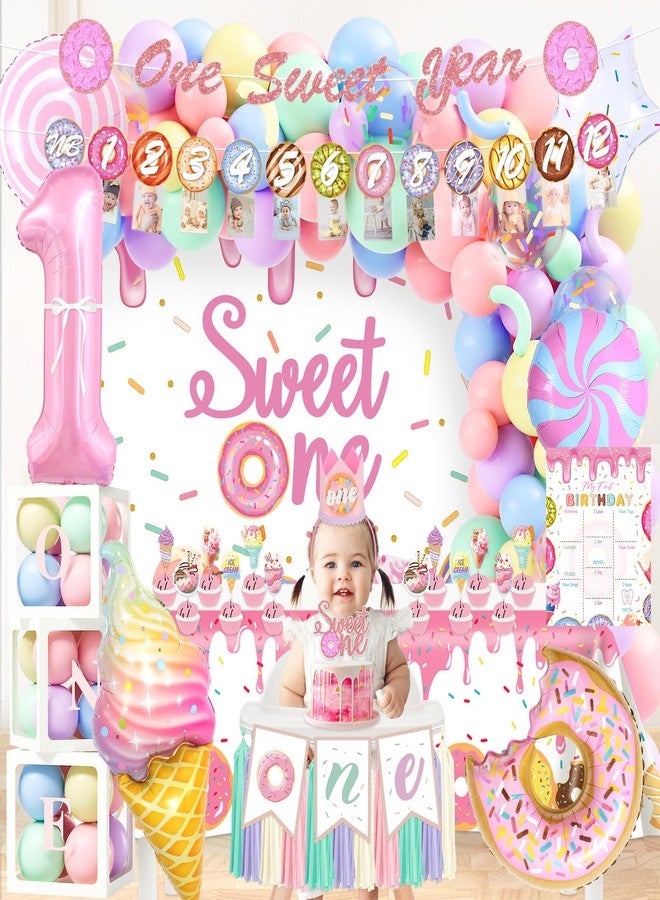 Fantspati Sweet One Birthday Party Decorations, Donut 1st Birthday Decorations Girl, Balloon Boxes, Photo Banner, Ice Cream Candy Balloons, Backdrop, First Bday Girl Decor - Image 4